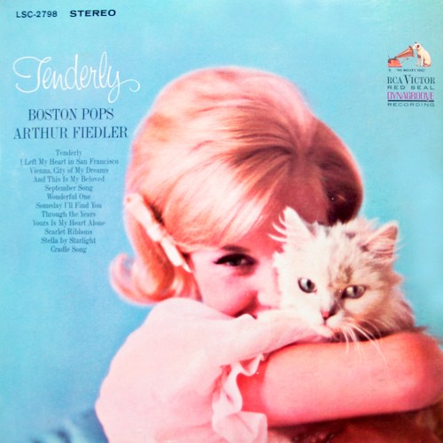 arthur fiedler and boston pops tenderly vinyl record album with girl and cat kitten cover art